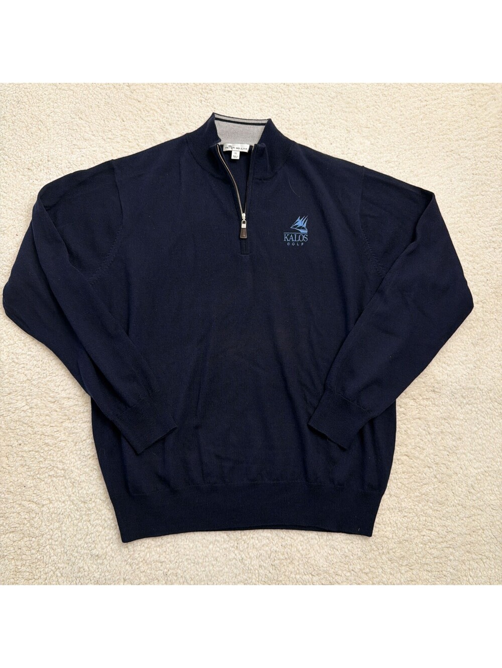 Peter Millar Merino Wool Silk Quarter Zip Sweater Mens XL Navy Kalos Golf Ship